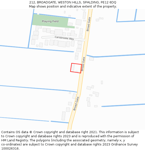 212, BROADGATE, WESTON HILLS, SPALDING, PE12 6DQ: Location map and indicative extent of plot