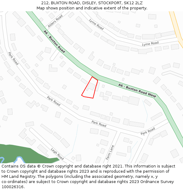 212, BUXTON ROAD, DISLEY, STOCKPORT, SK12 2LZ: Location map and indicative extent of plot