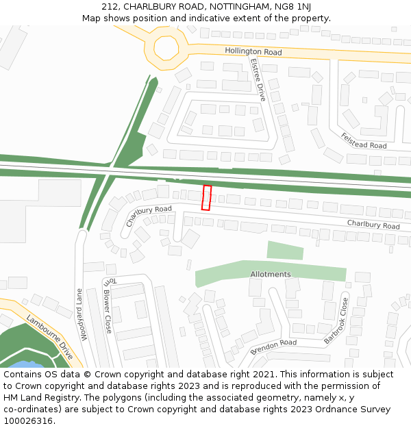 212, CHARLBURY ROAD, NOTTINGHAM, NG8 1NJ: Location map and indicative extent of plot