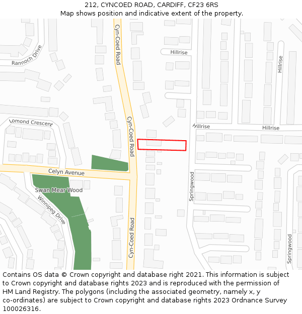 212, CYNCOED ROAD, CARDIFF, CF23 6RS: Location map and indicative extent of plot