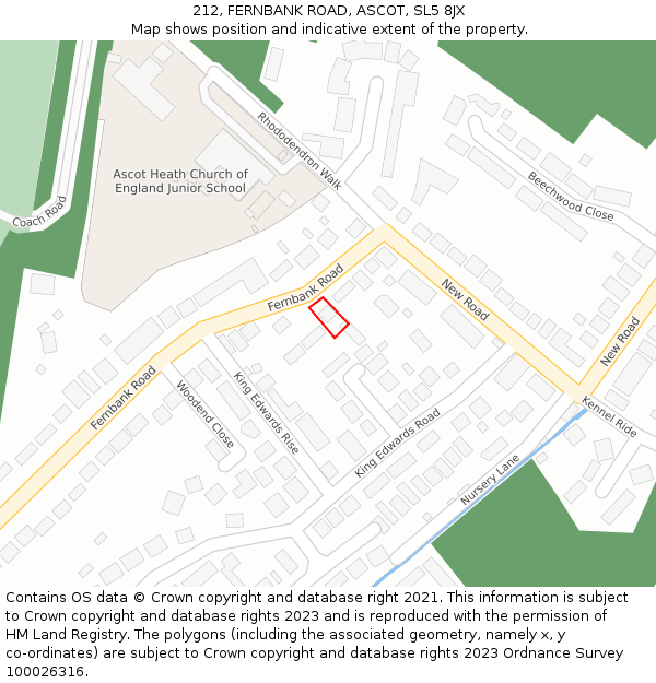 212, FERNBANK ROAD, ASCOT, SL5 8JX: Location map and indicative extent of plot