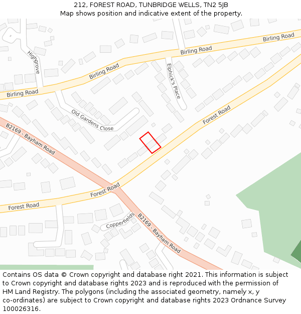212, FOREST ROAD, TUNBRIDGE WELLS, TN2 5JB: Location map and indicative extent of plot