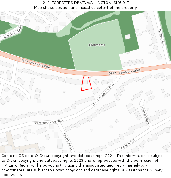 212, FORESTERS DRIVE, WALLINGTON, SM6 9LE: Location map and indicative extent of plot