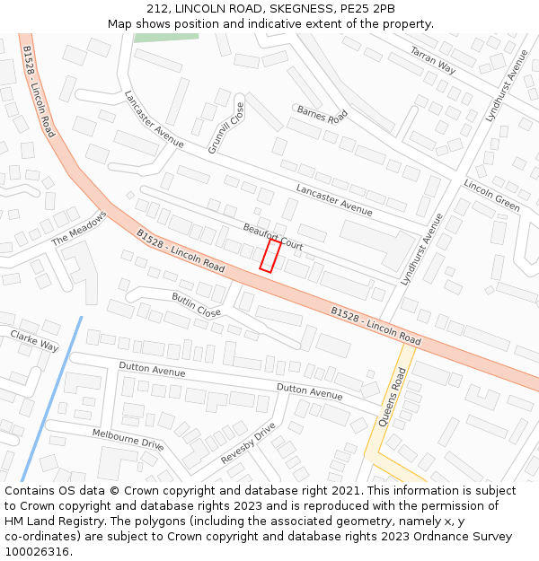 212, LINCOLN ROAD, SKEGNESS, PE25 2PB: Location map and indicative extent of plot