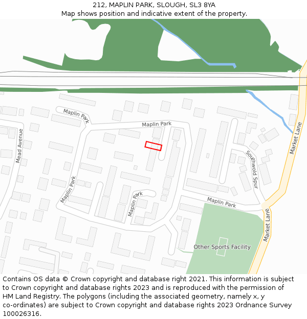 212, MAPLIN PARK, SLOUGH, SL3 8YA: Location map and indicative extent of plot