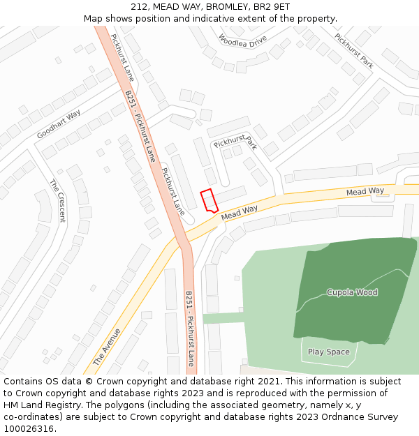 212, MEAD WAY, BROMLEY, BR2 9ET: Location map and indicative extent of plot