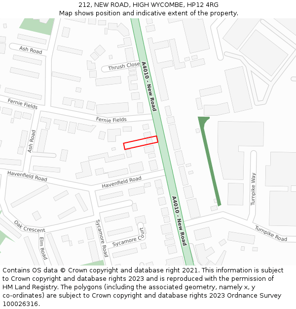 212, NEW ROAD, HIGH WYCOMBE, HP12 4RG: Location map and indicative extent of plot