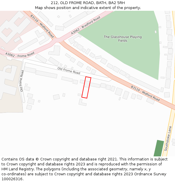 212, OLD FROME ROAD, BATH, BA2 5RH: Location map and indicative extent of plot