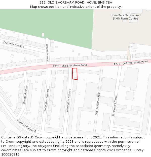 212, OLD SHOREHAM ROAD, HOVE, BN3 7EH: Location map and indicative extent of plot