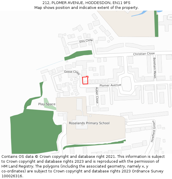 212, PLOMER AVENUE, HODDESDON, EN11 9FS: Location map and indicative extent of plot