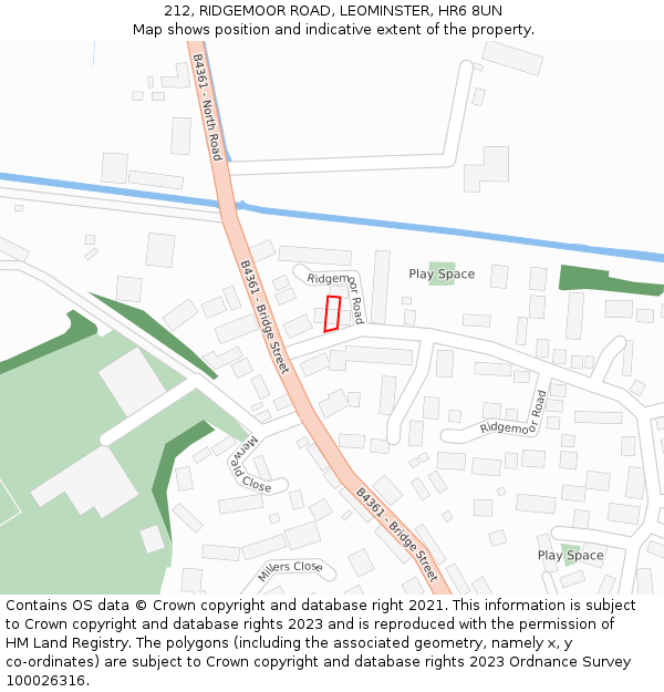 212, RIDGEMOOR ROAD, LEOMINSTER, HR6 8UN: Location map and indicative extent of plot