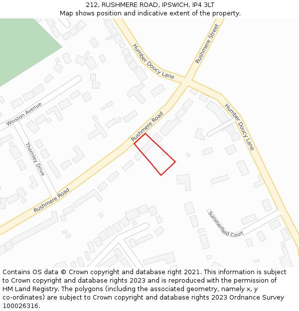 212, RUSHMERE ROAD, IPSWICH, IP4 3LT: Location map and indicative extent of plot