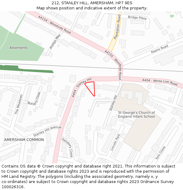 212, STANLEY HILL, AMERSHAM, HP7 9ES: Location map and indicative extent of plot