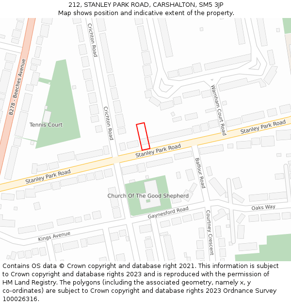 212, STANLEY PARK ROAD, CARSHALTON, SM5 3JP: Location map and indicative extent of plot