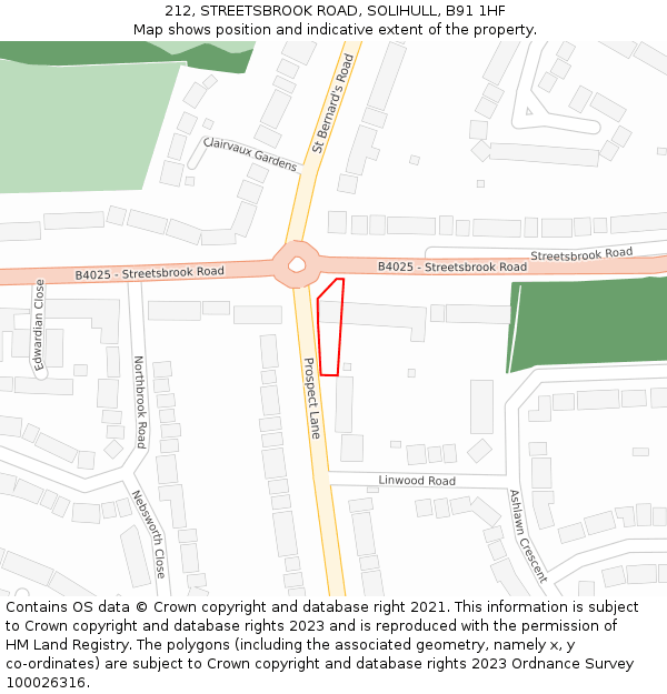 212, STREETSBROOK ROAD, SOLIHULL, B91 1HF: Location map and indicative extent of plot
