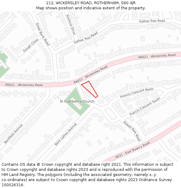 212, WICKERSLEY ROAD, ROTHERHAM, S60 4JR: Location map and indicative extent of plot