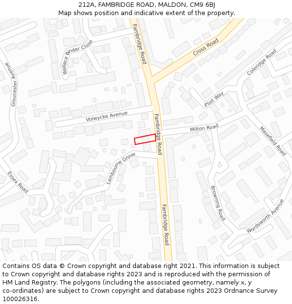 212A, FAMBRIDGE ROAD, MALDON, CM9 6BJ: Location map and indicative extent of plot