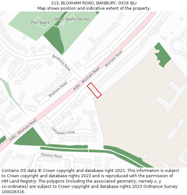 213, BLOXHAM ROAD, BANBURY, OX16 9JU: Location map and indicative extent of plot