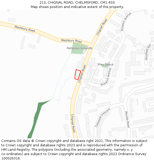 213, CHIGNAL ROAD, CHELMSFORD, CM1 4SS: Location map and indicative extent of plot