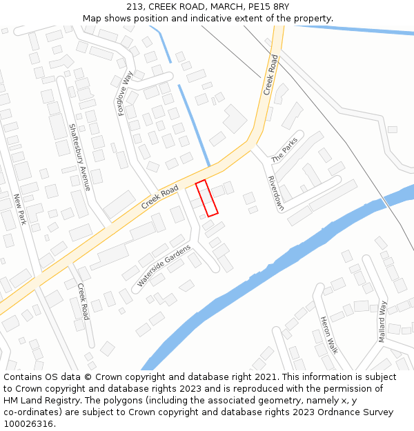 213, CREEK ROAD, MARCH, PE15 8RY: Location map and indicative extent of plot