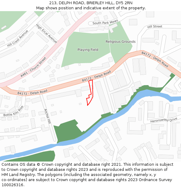 213, DELPH ROAD, BRIERLEY HILL, DY5 2RN: Location map and indicative extent of plot