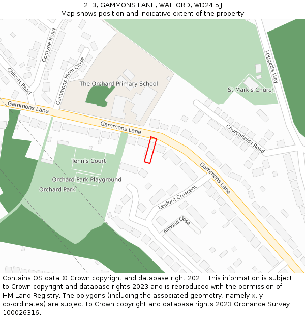 213, GAMMONS LANE, WATFORD, WD24 5JJ: Location map and indicative extent of plot