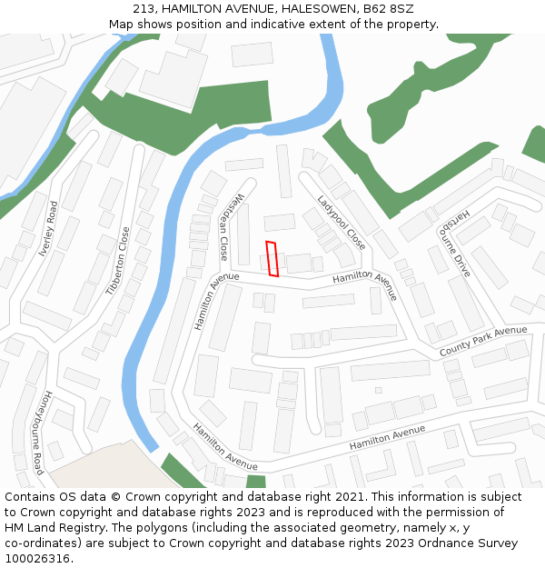 213, HAMILTON AVENUE, HALESOWEN, B62 8SZ: Location map and indicative extent of plot