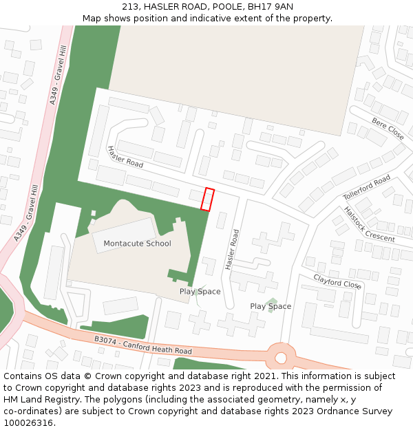 213, HASLER ROAD, POOLE, BH17 9AN: Location map and indicative extent of plot