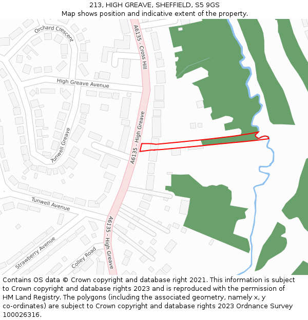 213, HIGH GREAVE, SHEFFIELD, S5 9GS: Location map and indicative extent of plot