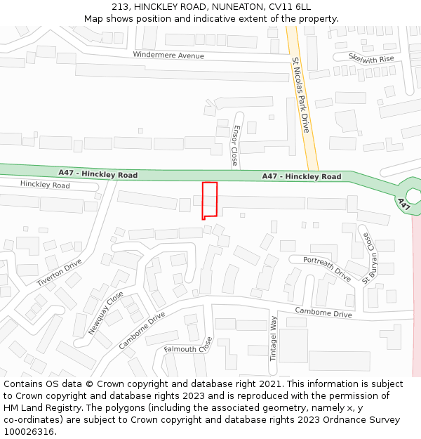 213, HINCKLEY ROAD, NUNEATON, CV11 6LL: Location map and indicative extent of plot