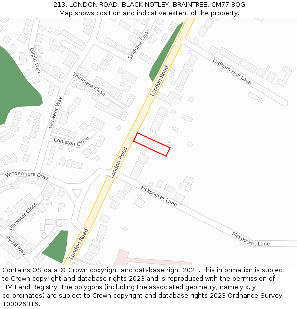 213, LONDON ROAD, BLACK NOTLEY, BRAINTREE, CM77 8QG: Location map and indicative extent of plot
