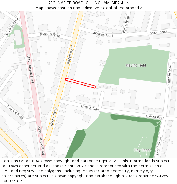 213, NAPIER ROAD, GILLINGHAM, ME7 4HN: Location map and indicative extent of plot
