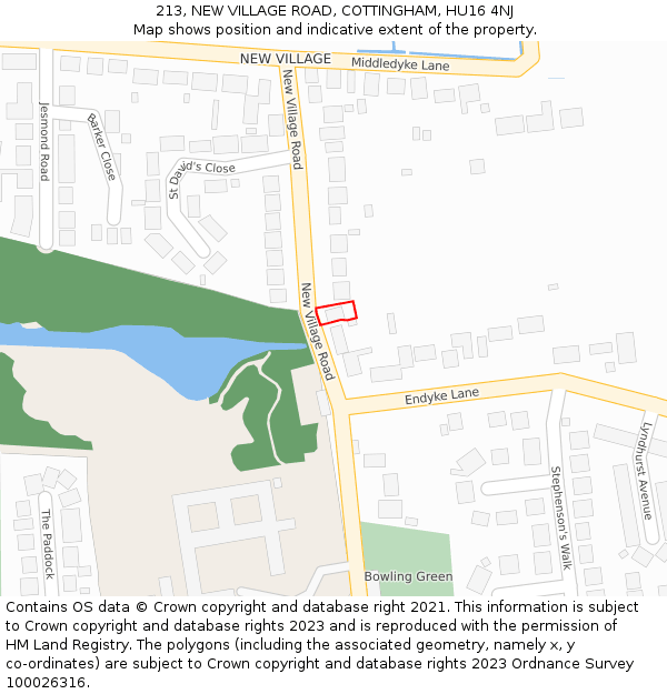 213, NEW VILLAGE ROAD, COTTINGHAM, HU16 4NJ: Location map and indicative extent of plot