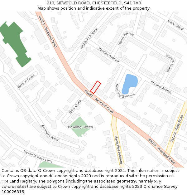 213, NEWBOLD ROAD, CHESTERFIELD, S41 7AB: Location map and indicative extent of plot