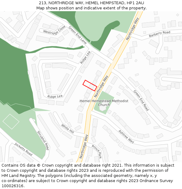 213, NORTHRIDGE WAY, HEMEL HEMPSTEAD, HP1 2AU: Location map and indicative extent of plot