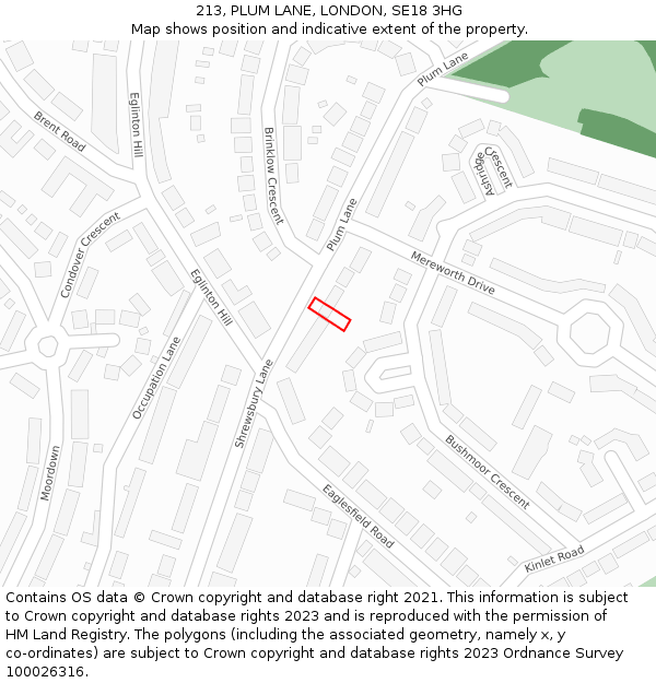 213, PLUM LANE, LONDON, SE18 3HG: Location map and indicative extent of plot