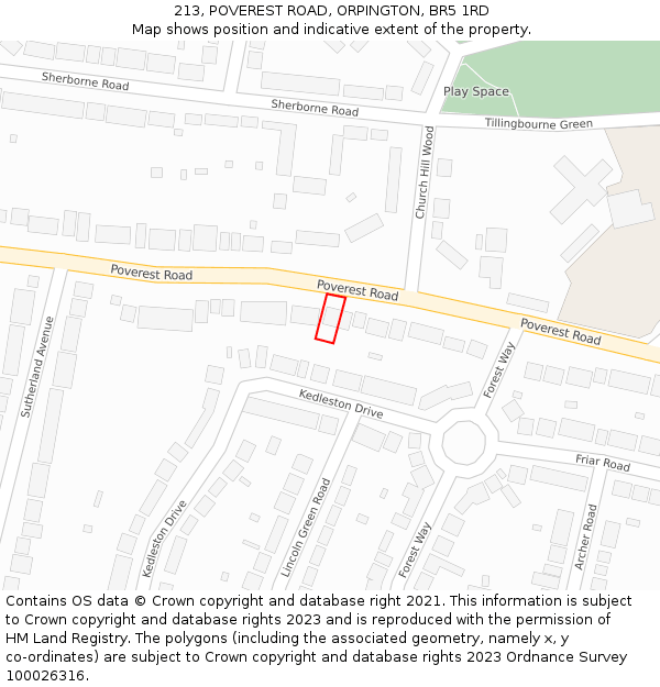 213, POVEREST ROAD, ORPINGTON, BR5 1RD: Location map and indicative extent of plot