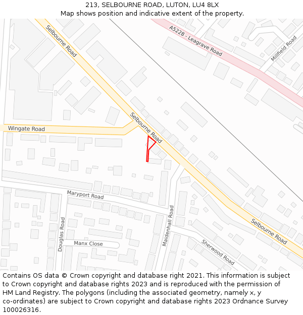 213, SELBOURNE ROAD, LUTON, LU4 8LX: Location map and indicative extent of plot