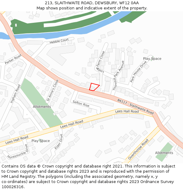 213, SLAITHWAITE ROAD, DEWSBURY, WF12 0AA: Location map and indicative extent of plot