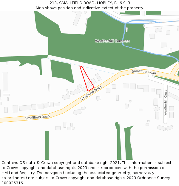 213, SMALLFIELD ROAD, HORLEY, RH6 9LR: Location map and indicative extent of plot
