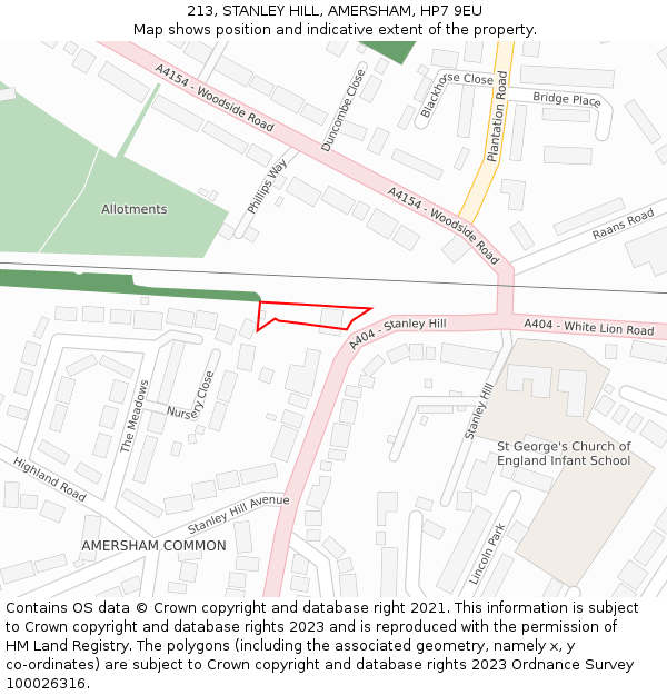 213, STANLEY HILL, AMERSHAM, HP7 9EU: Location map and indicative extent of plot