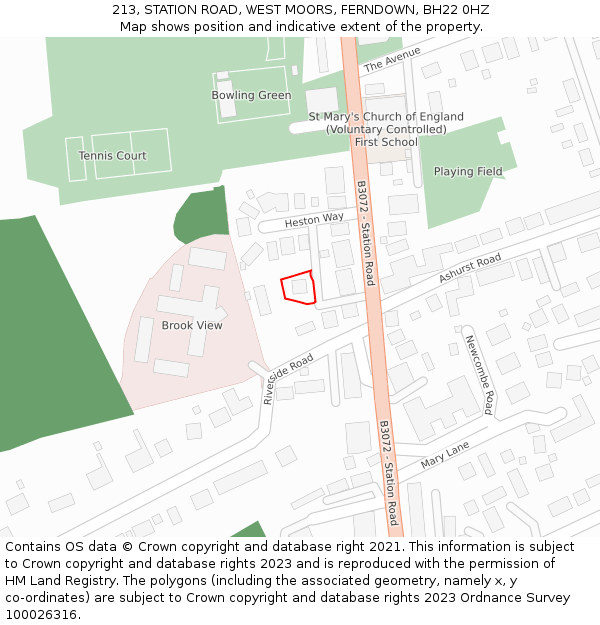 213, STATION ROAD, WEST MOORS, FERNDOWN, BH22 0HZ: Location map and indicative extent of plot