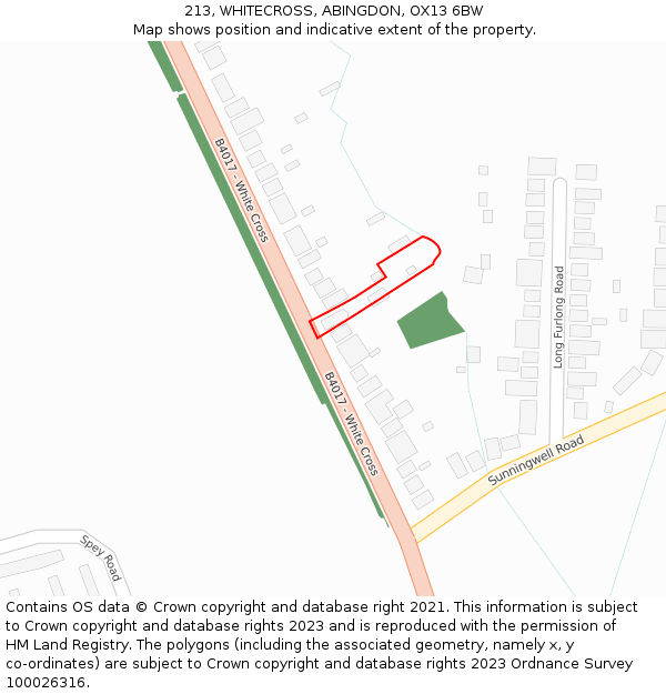 213, WHITECROSS, ABINGDON, OX13 6BW: Location map and indicative extent of plot