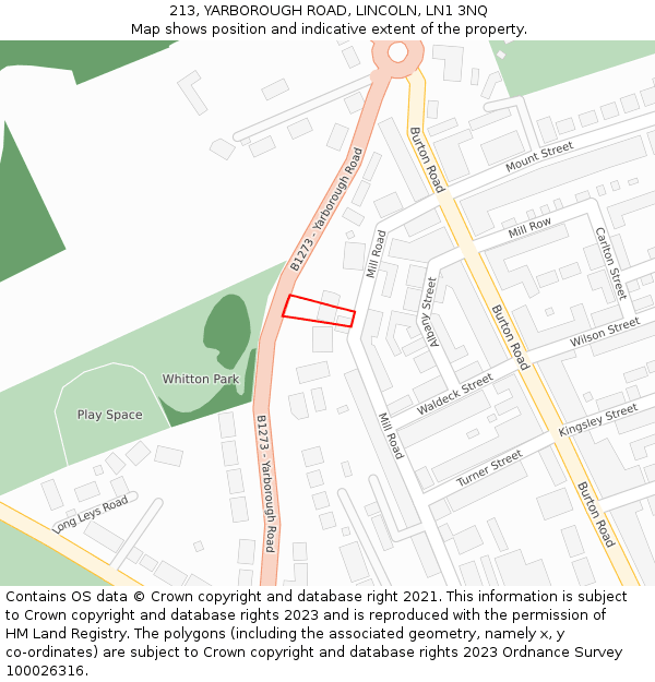 213, YARBOROUGH ROAD, LINCOLN, LN1 3NQ: Location map and indicative extent of plot