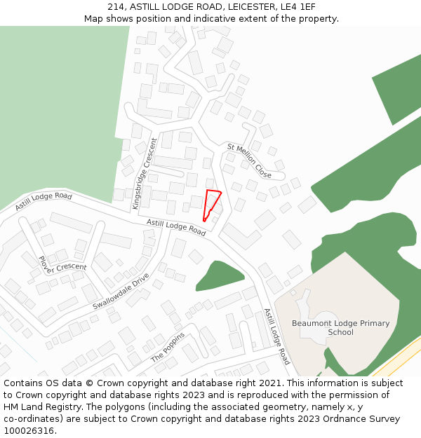 214, ASTILL LODGE ROAD, LEICESTER, LE4 1EF: Location map and indicative extent of plot