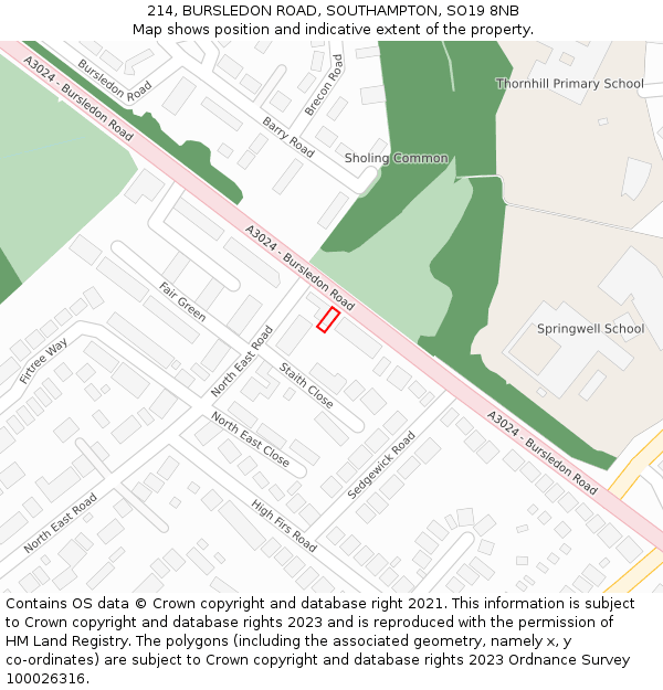214, BURSLEDON ROAD, SOUTHAMPTON, SO19 8NB: Location map and indicative extent of plot