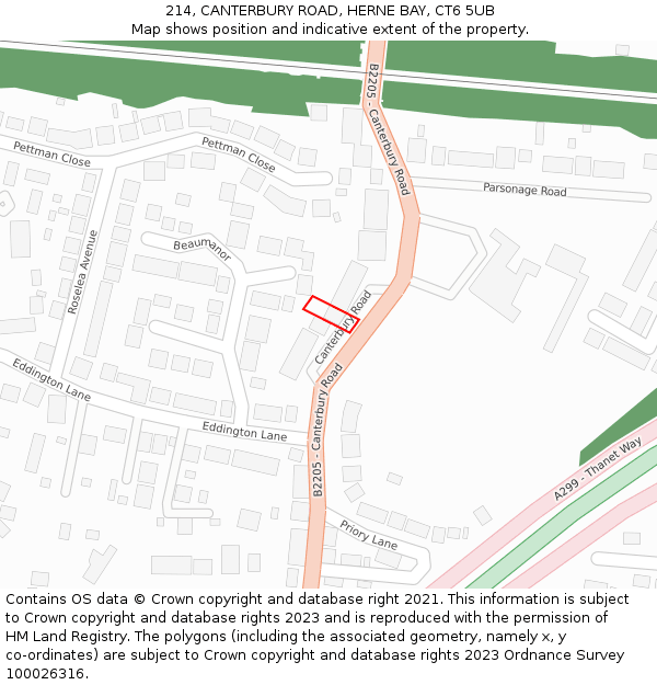 214, CANTERBURY ROAD, HERNE BAY, CT6 5UB: Location map and indicative extent of plot