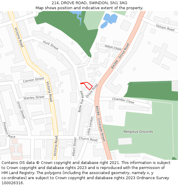 214, DROVE ROAD, SWINDON, SN1 3AG: Location map and indicative extent of plot