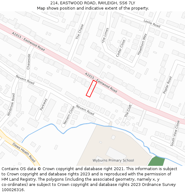 214, EASTWOOD ROAD, RAYLEIGH, SS6 7LY: Location map and indicative extent of plot