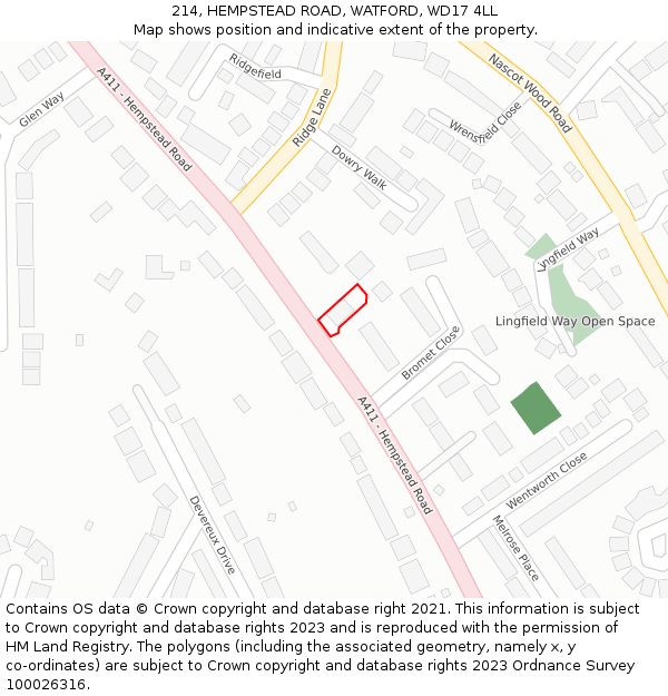214, HEMPSTEAD ROAD, WATFORD, WD17 4LL: Location map and indicative extent of plot